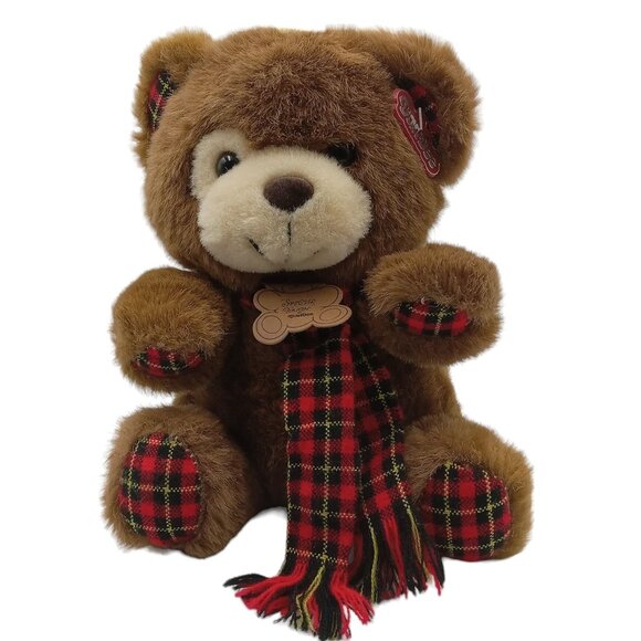 DanDee Special Touch Plush Teddy Bear With Tartan Plaid Scarf Ears Hands Feet - Picture 2 of 12
